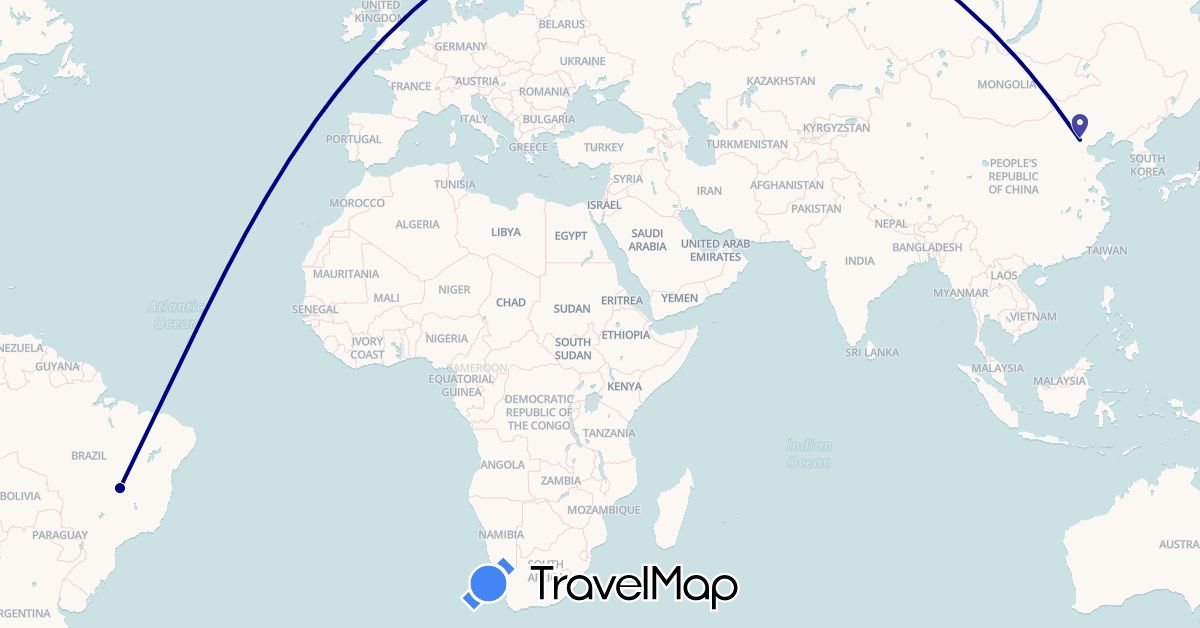 TravelMap itinerary: driving in Brazil, China (Asia, South America)